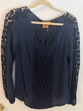 Tory Burch Navy lace cut-out blouse size 8